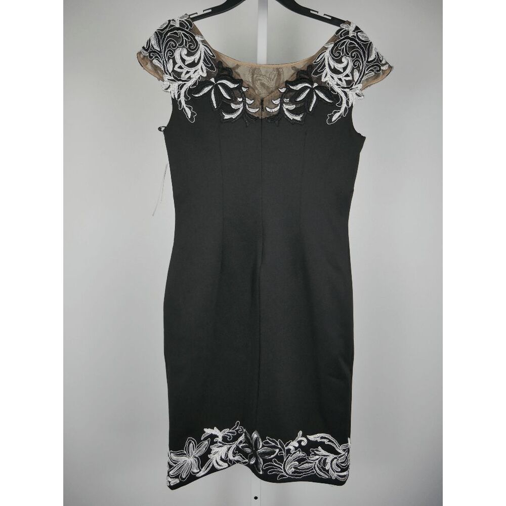 XSCAPE Embroidered Appliqué Scuba Crepe Cocktail Dress Size 6 - Picture 5 of 11